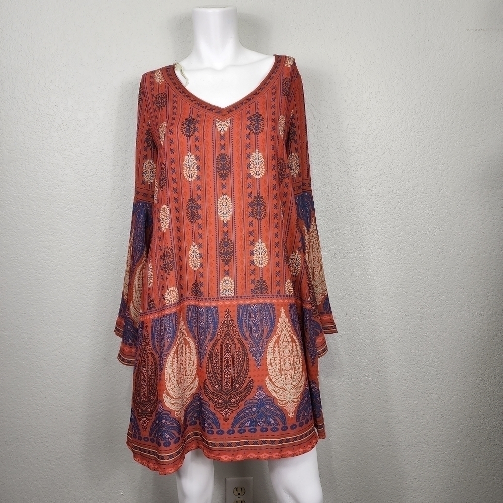 Chelsea and Violet Bohemian Coastal Cowgirl Bell Sleeve Dress Size M